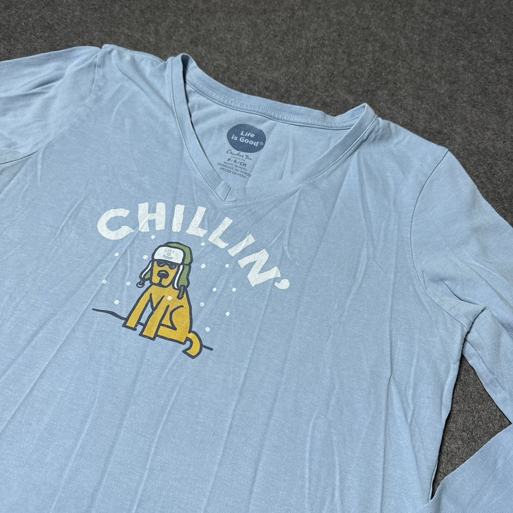 Life is Good Crusher Tee Womens Chillin Dog Longsleeve Shirt Size S Retro Y2K - Picture 3 of 9